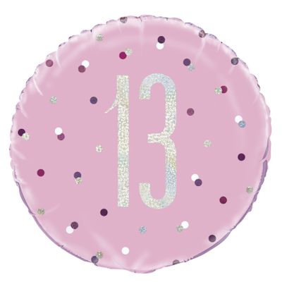 (B) Pink and Silver Prismatic Birthday Foil Balloon (18 Inch) - 10 Ages Available