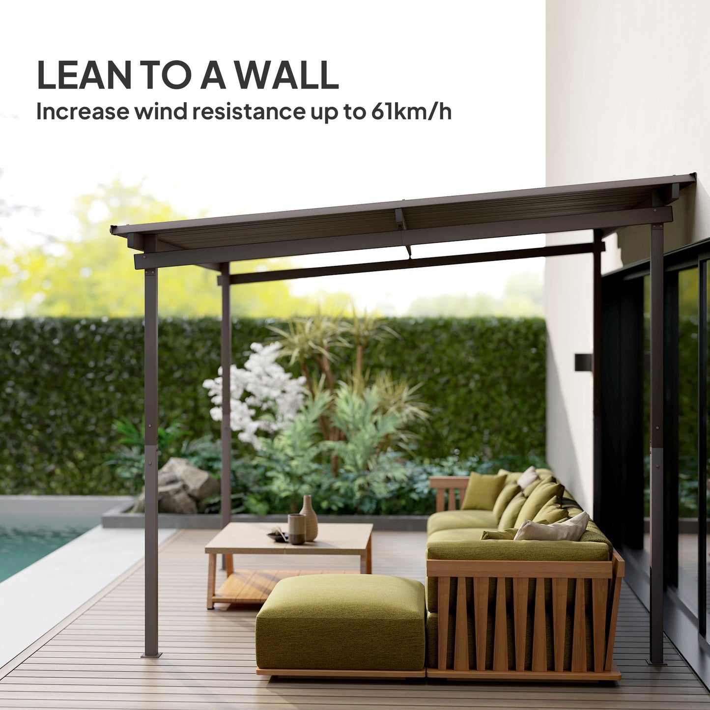 Outsunny 3 x 3(m) Waterproof Metal Pergola Easy to Assemble Lean to Pergola