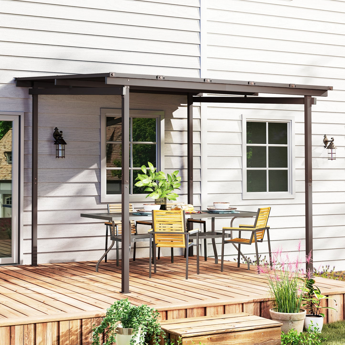 Outsunny 3 x 3(m) Waterproof Metal Pergola Easy to Assemble Lean to Pergola