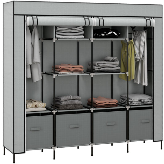 HOMCOM Fabric Wardrobe w/ 12 Shelves 2 Hanging Rails Foldable Closets