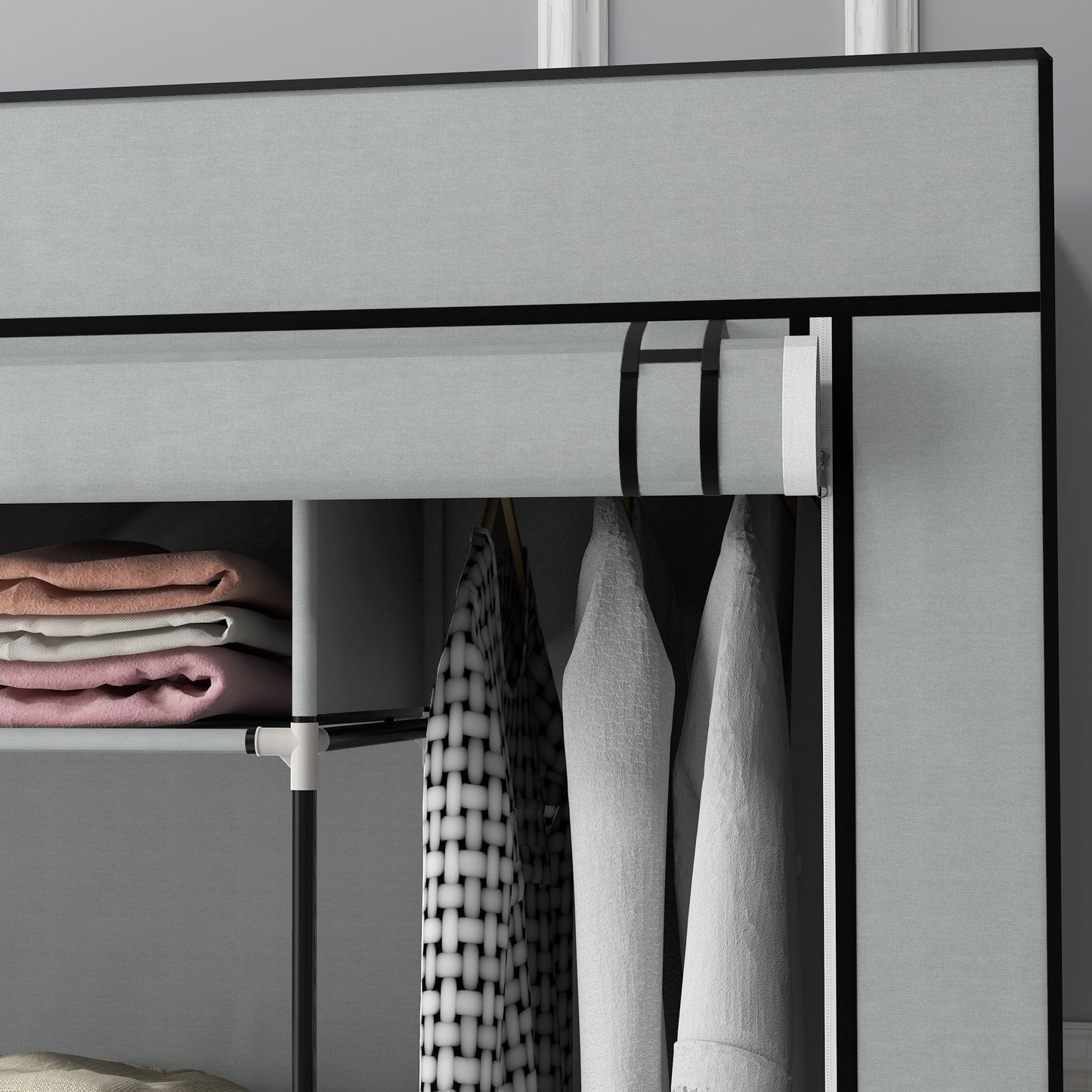 HOMCOM Fabric Wardrobe w/ 12 Shelves 2 Hanging Rails Foldable Closets