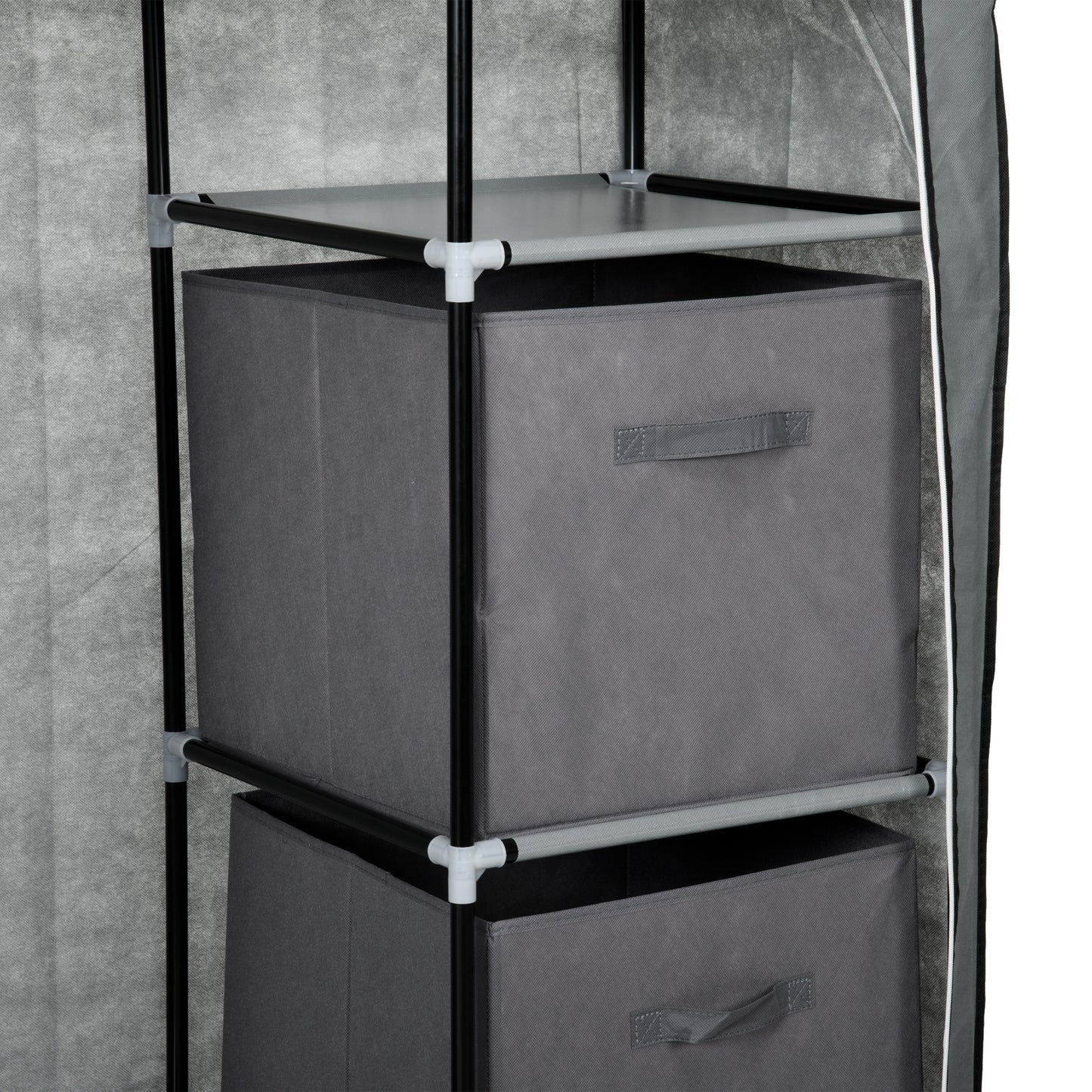 HOMCOM Fabric Portable Wardrobe with 2 Fabric Drawers, Hanging Rail, Grey
