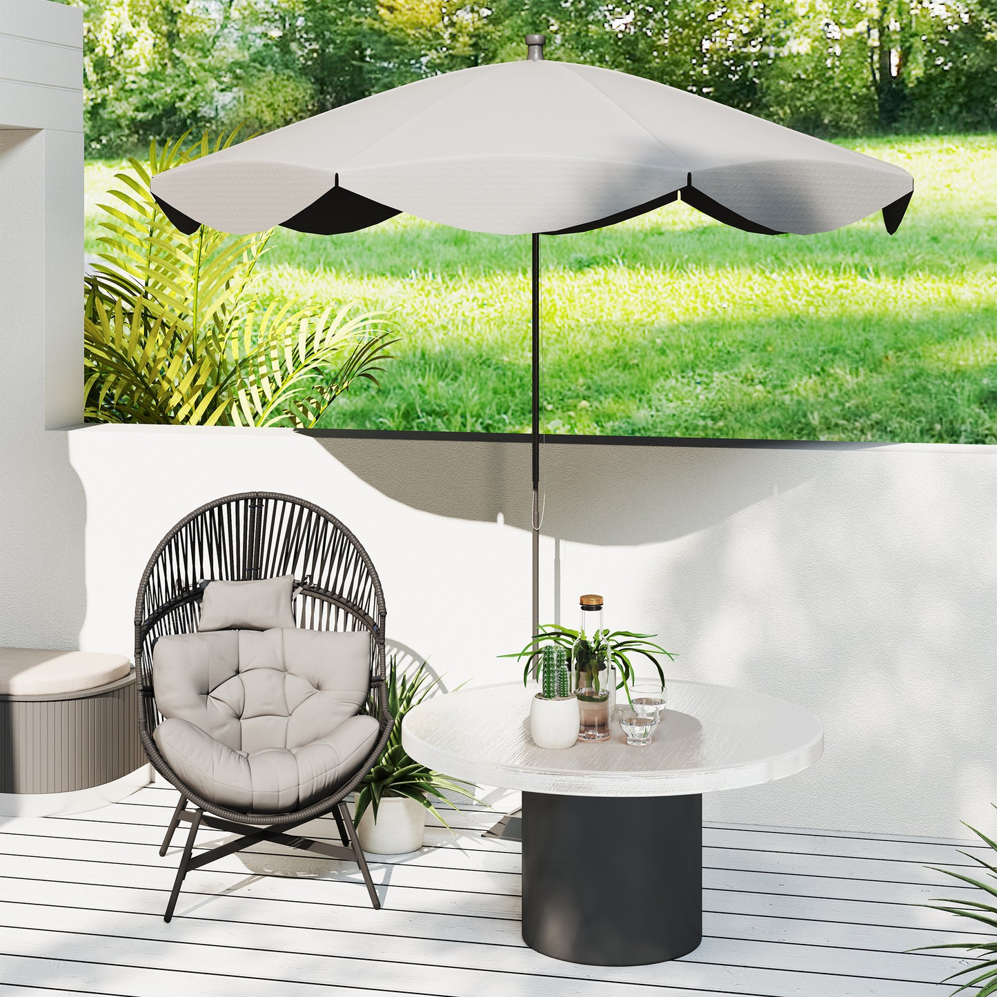 Outsunny Standing Rattan Garden Egg Chair with Headrest, Charcoal Grey