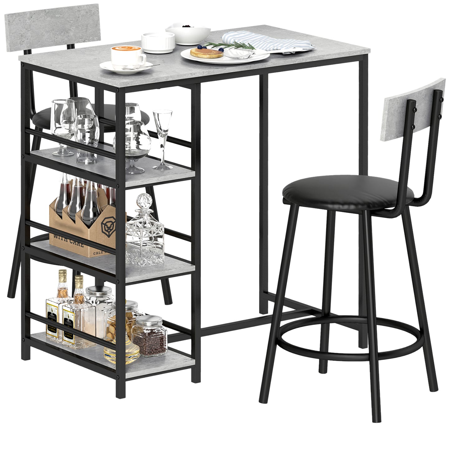 Elegant Light Grey Dining Set - Space-Saving Table and Chairs