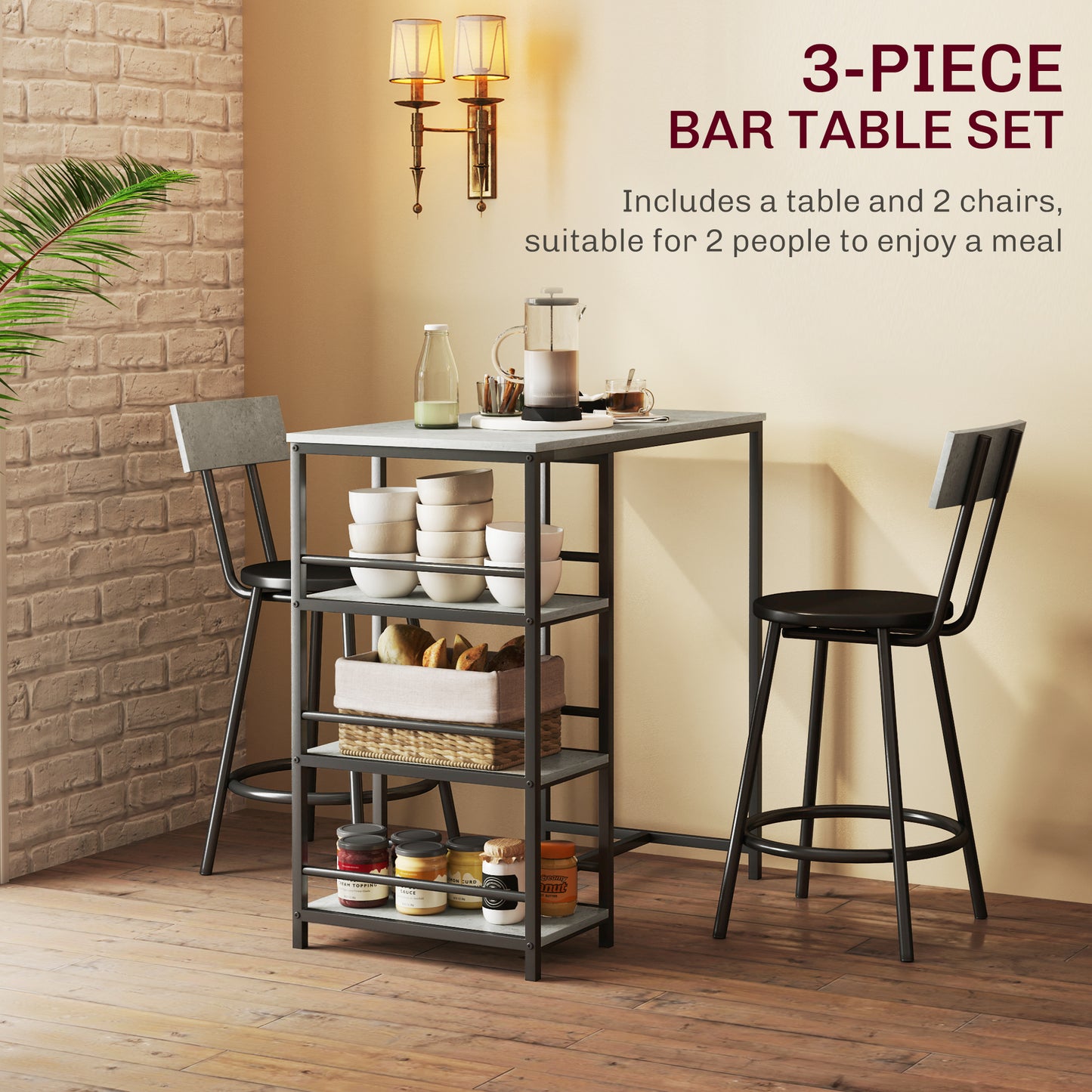 Elegant Light Grey Dining Set - Space-Saving Table and Chairs