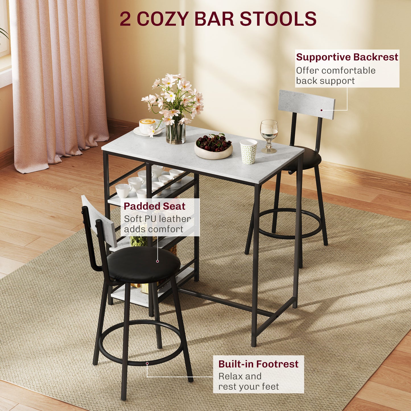 Elegant Light Grey Dining Set - Space-Saving Table and Chairs