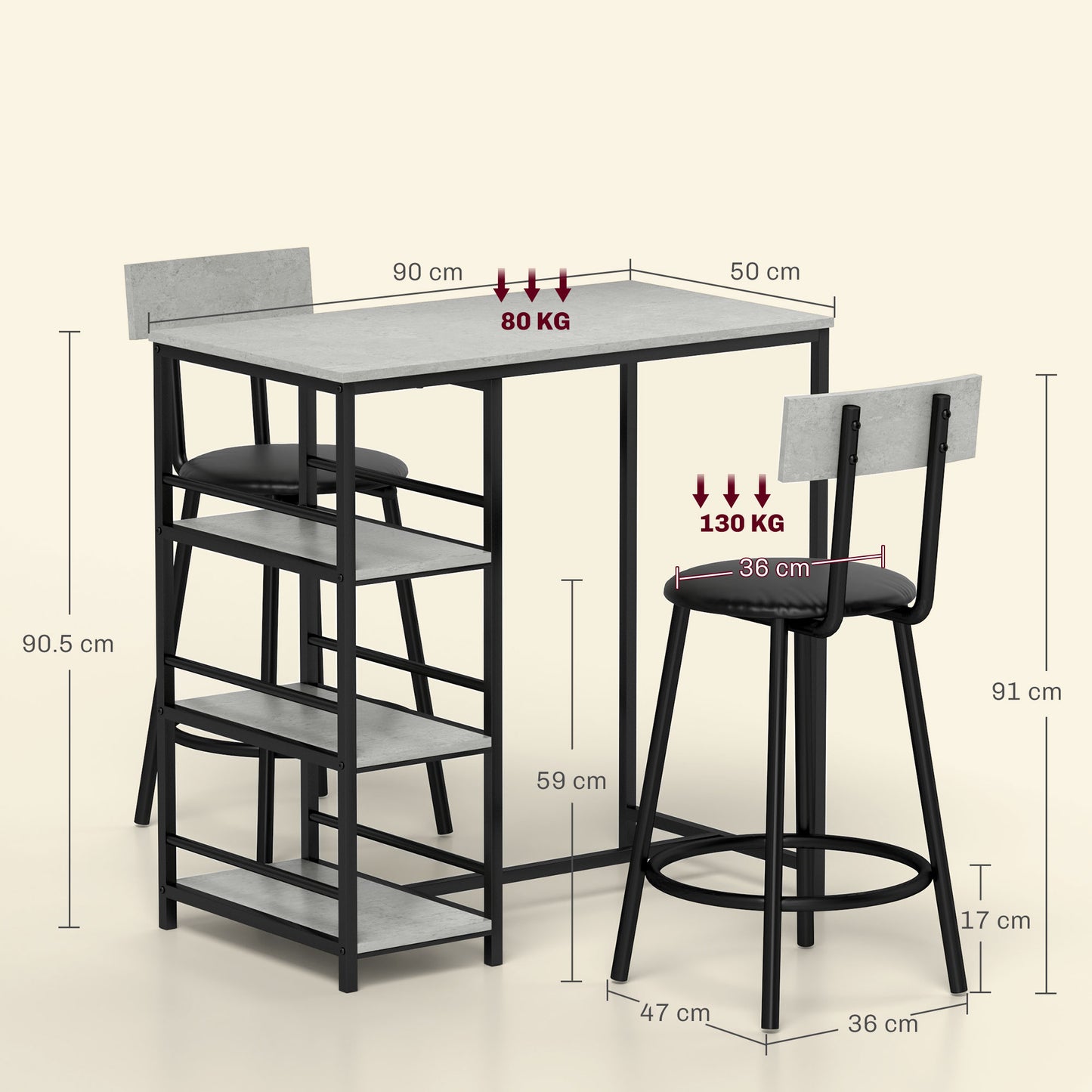 Elegant Light Grey Dining Set - Space-Saving Table and Chairs