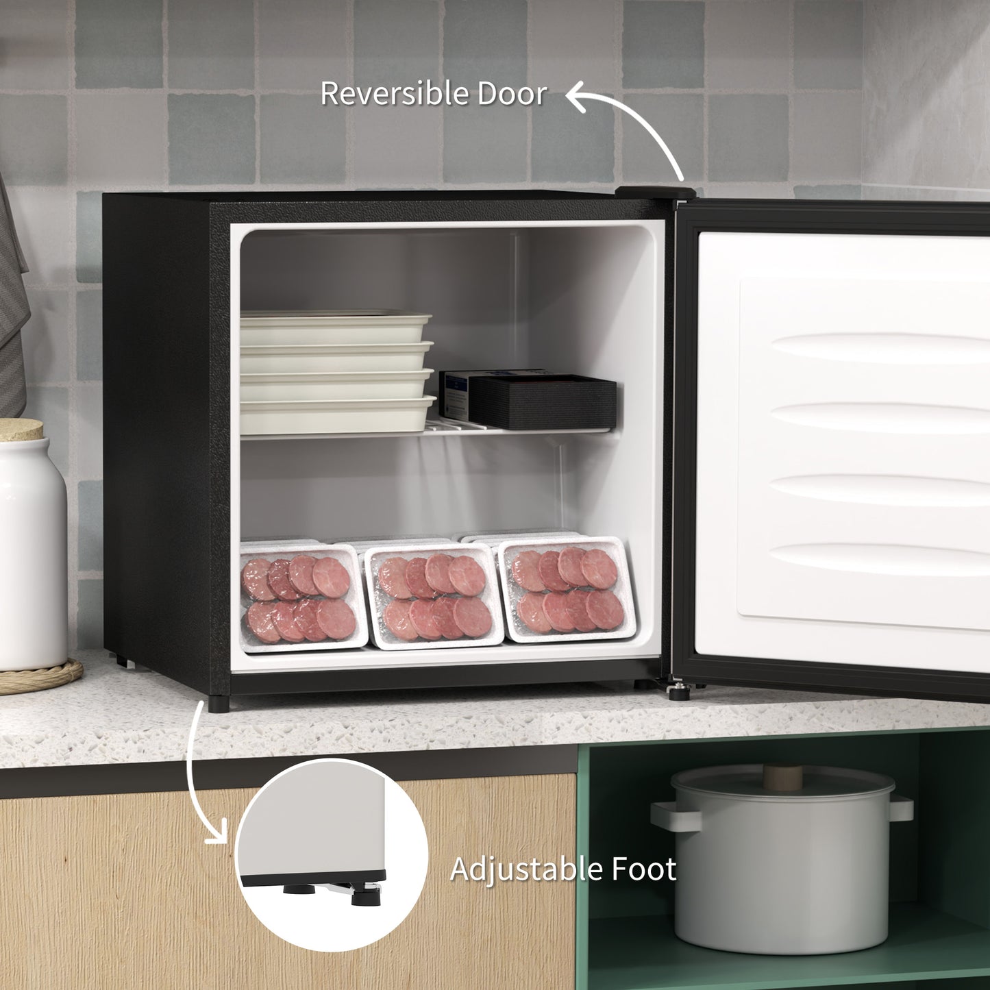 HOMCOM 35L Tabletop Freezer with Adjustable Temperature Wire Shelf Silver
