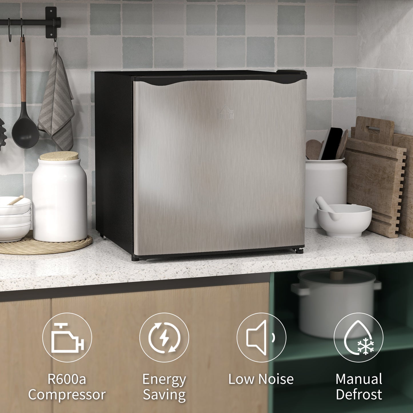 HOMCOM 35L Tabletop Freezer with Adjustable Temperature Wire Shelf Silver