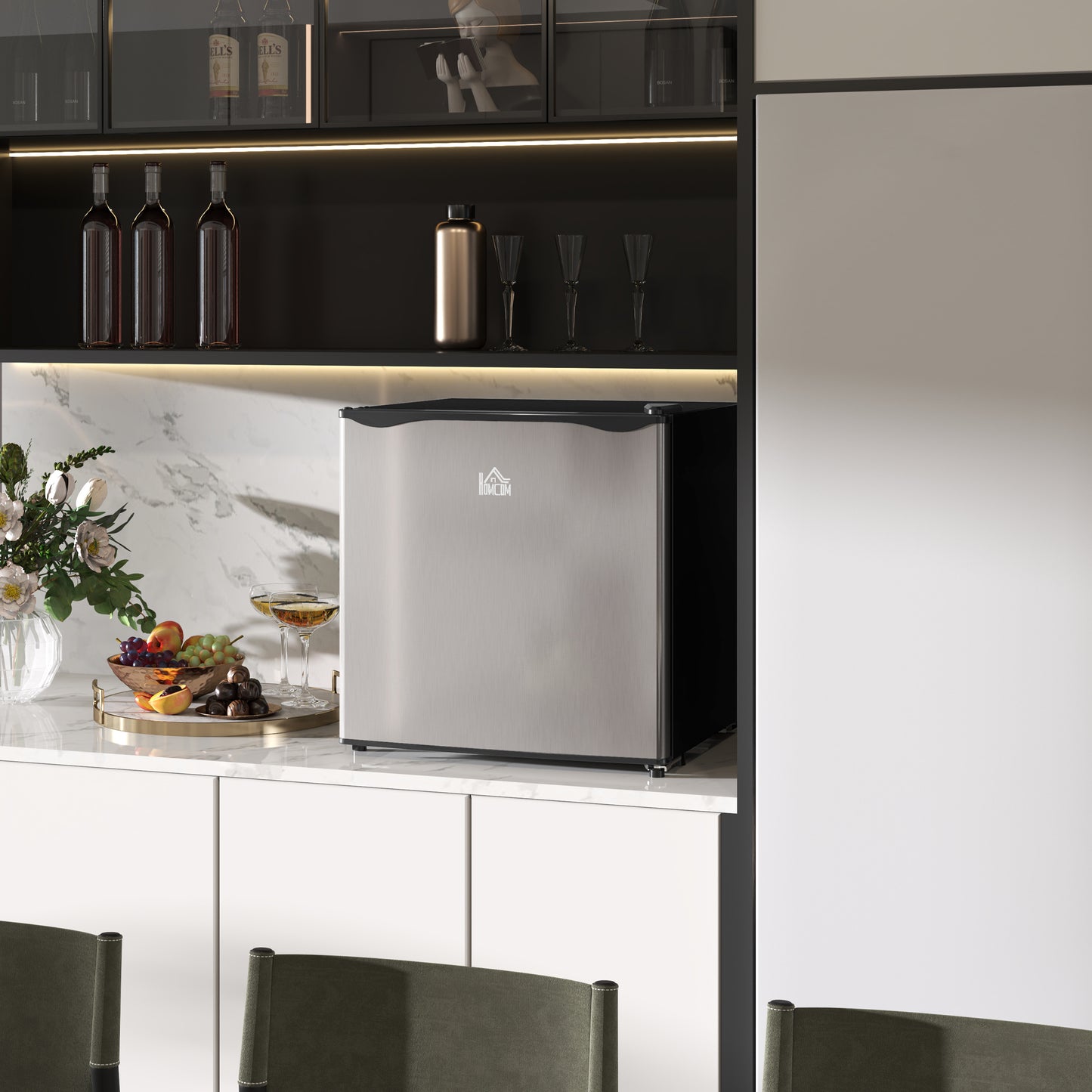 HOMCOM 46L Counter Top Fridge with Chiller Box Mini Fridge for Bedrooms Silver