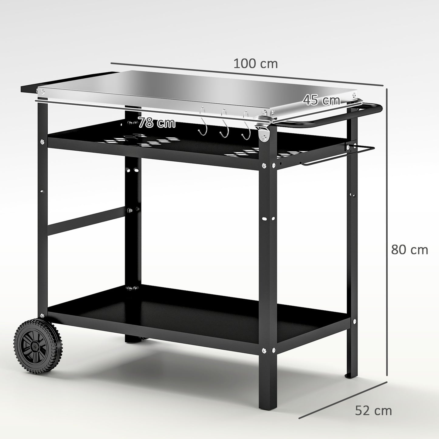 Outsunny BBQ Trolley with Stainless Steel Top, Movable Pizza Table, Black