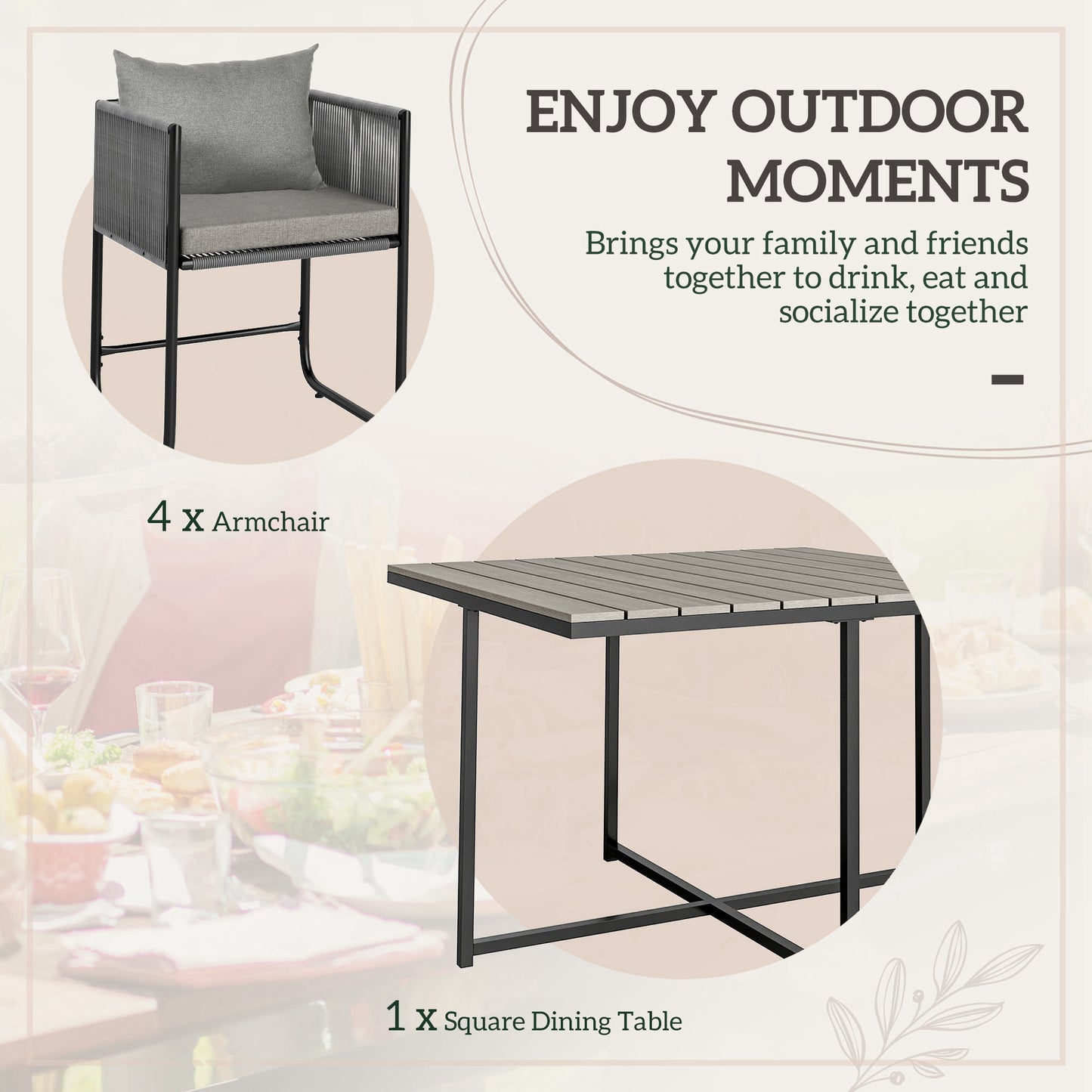 Outsunny Rattan Dining Set, Rattan Cube Dining Sets w/ Space-saving Design