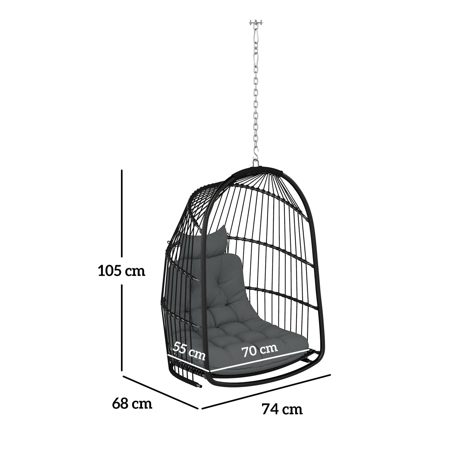 Outsunny Rattan Egg Chair with Installation Kit, Indoor Outdoor Swing Chair
