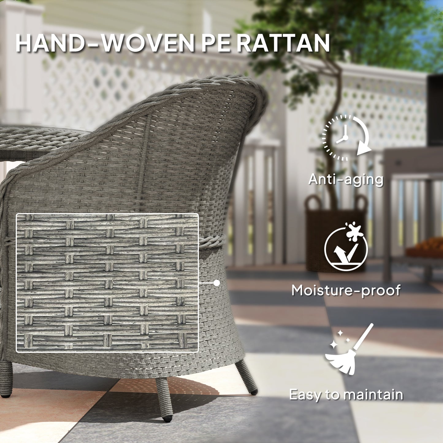 Outsunny Rattan Dining Set for 4 with Cushions and Umbrella Hole, Grey
