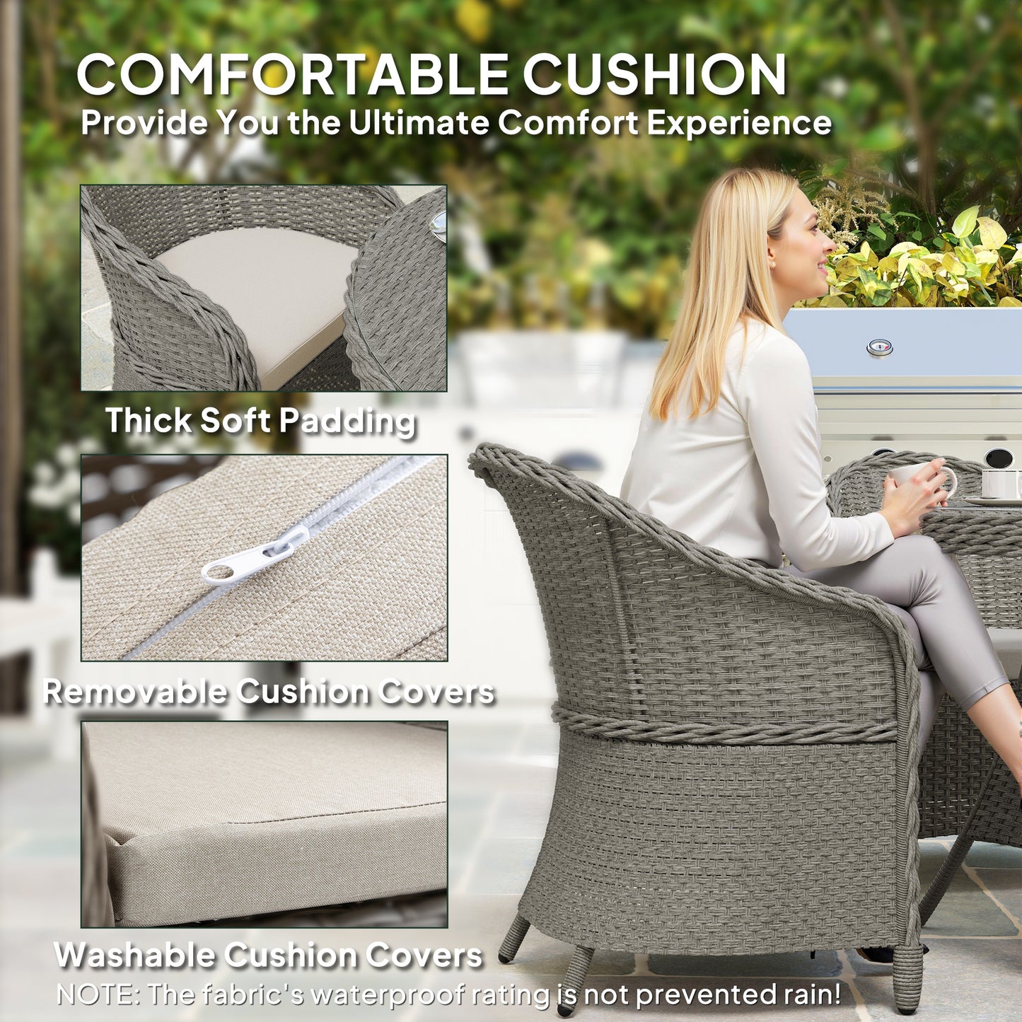 Outsunny Rattan Dining Set for 4 with Cushions and Umbrella Hole, Grey