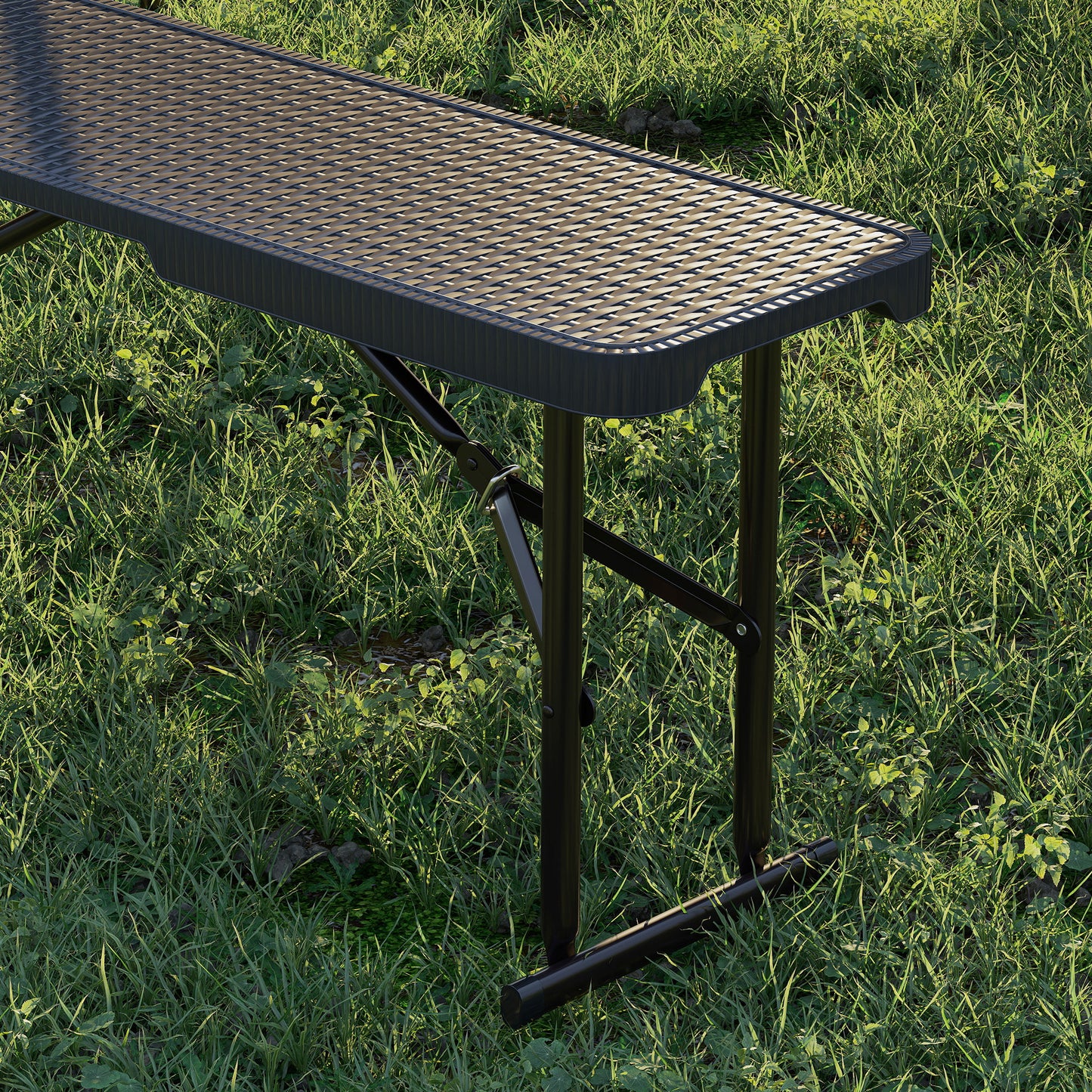 Outsunny Rattan Effect Folding Picnic Table and Bench Set w/ Handles, Black