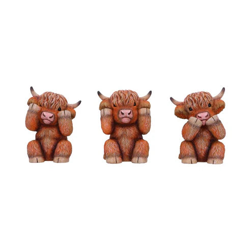 (A) Three Wise Highland Cows 9.6cm