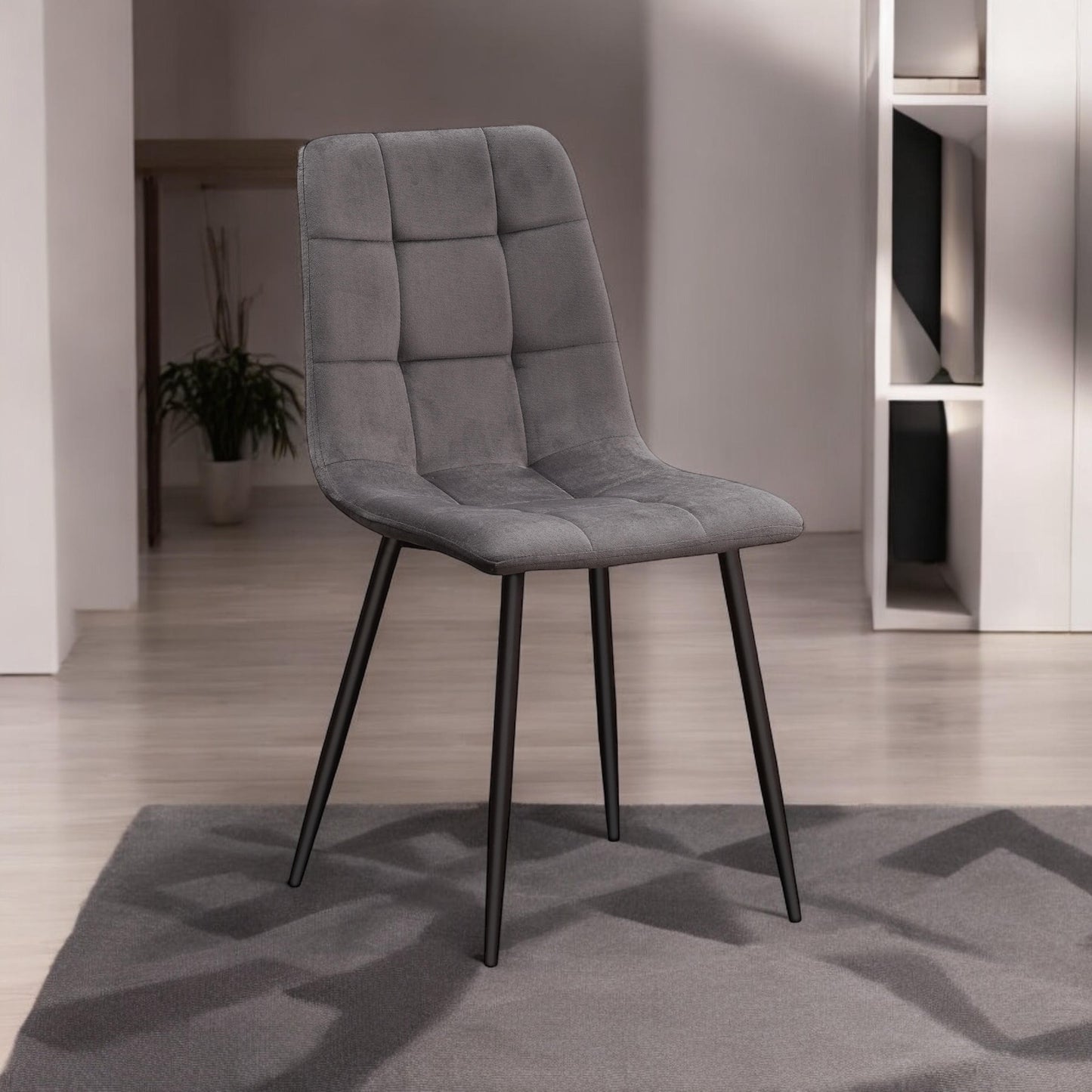 Modern & Stylish Velvet Cushion Padded Fabric Chair with Black Metal Legs – Comfortable Upholstery with Strong Frame Perfect for Living Rooms, Dining Areas, Offices, & Lounges (Grey Velvet)