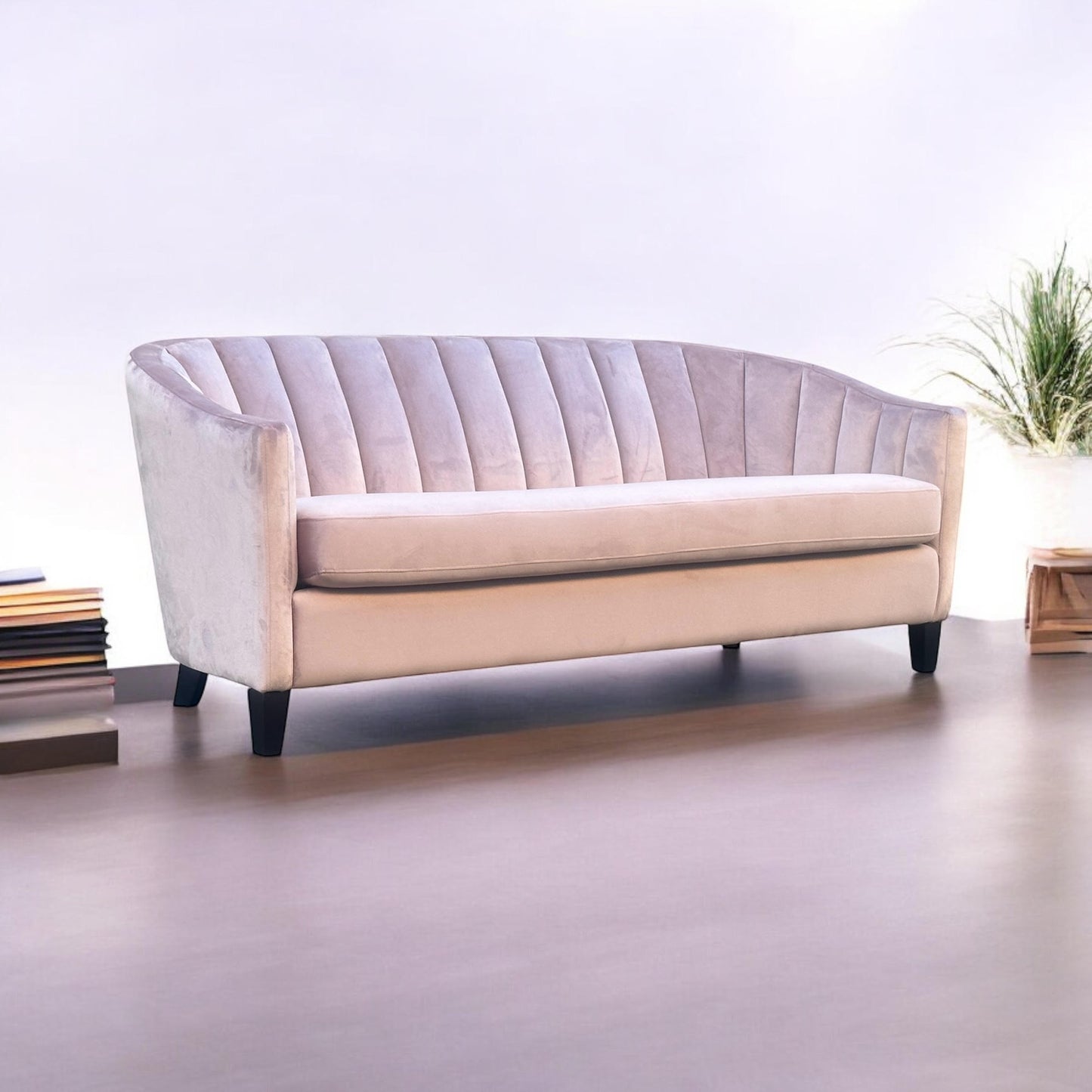 AcaciaHome Durable & Stylish Blue/Pink/Leopard Print Velvet Tub Couch 3-Seater Sofa | Contemporary Drop Arm Design | Comfortable Living Room Seating | Perfect for Home & Office (Pink Velvet)