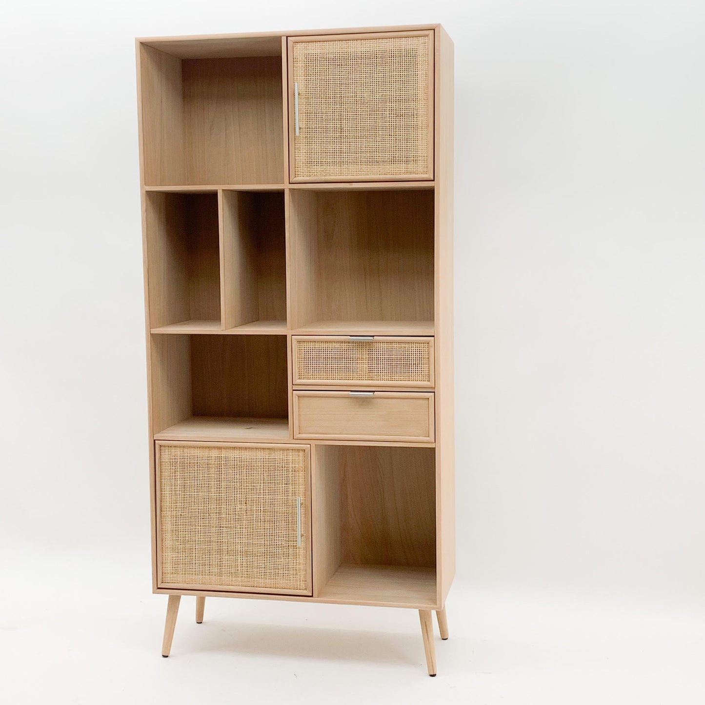 Modern and Elegant 189cm Wooden Display Cabinet with Stylish Glass Shelves for Displaying Antiques, Collectibles, Books, or Decorative in Living Rooms, Dining Rooms, or Home Offices (Light Brown)