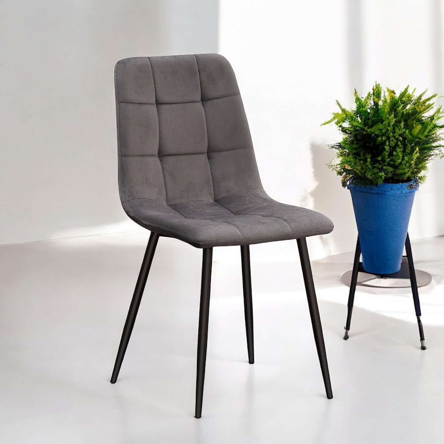 Modern & Stylish Velvet Cushion Padded Fabric Chair with Black Metal Legs – Comfortable Upholstery with Strong Frame Perfect for Living Rooms, Dining Areas, Offices, & Lounges (Grey Velvet)