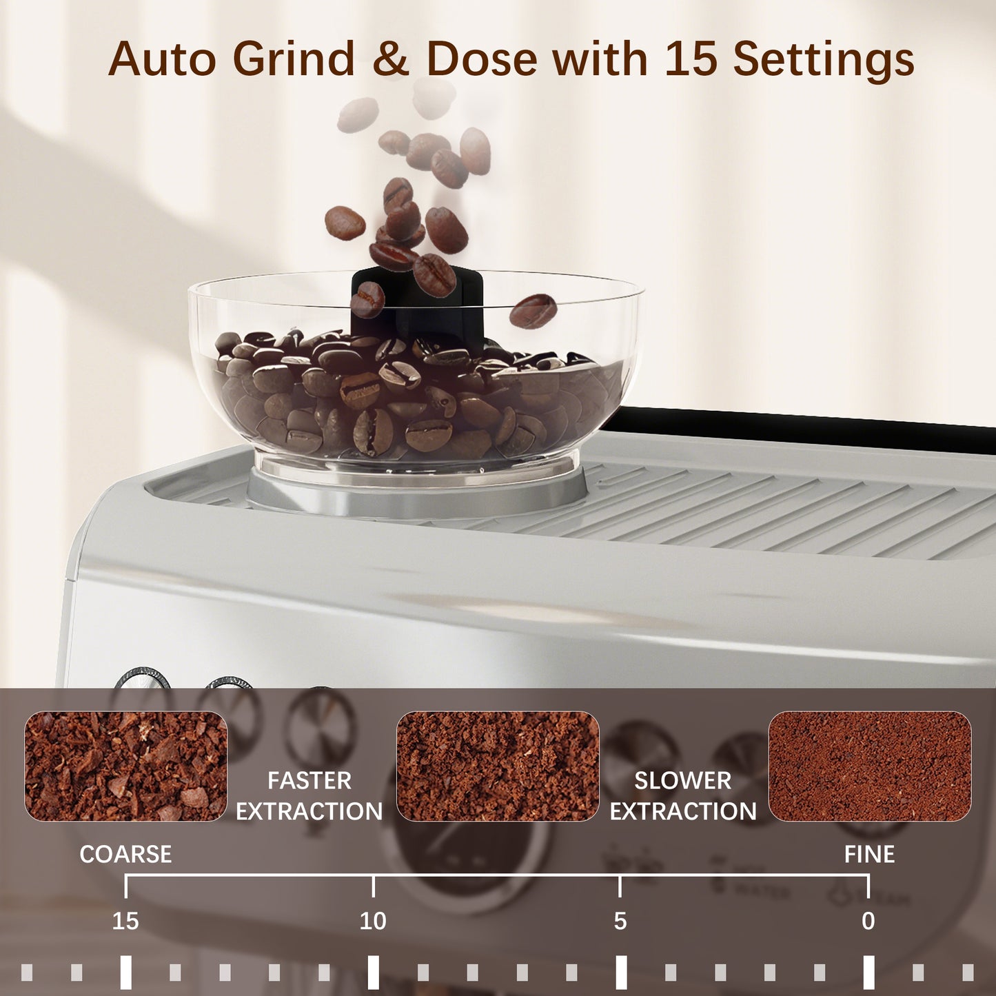 HOMCOM Espresso Machine, Bean Grinder & Steam Wand, 15 Bar Pressure, Silver.