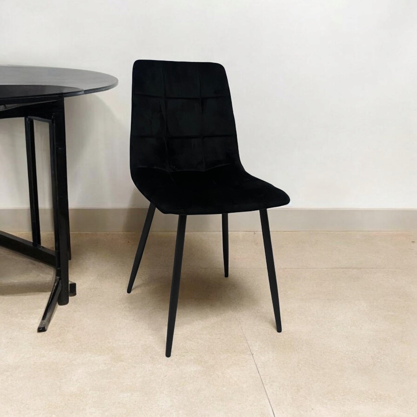 AcaciaHome Modern & Stylish Velvet Cushion Padded Metal Legs Black Dining Chairs - Ergonomic Design Comfortable Chairs Perfect for Kitchen, Dining, Living Room, and etc. (Black Fabric)