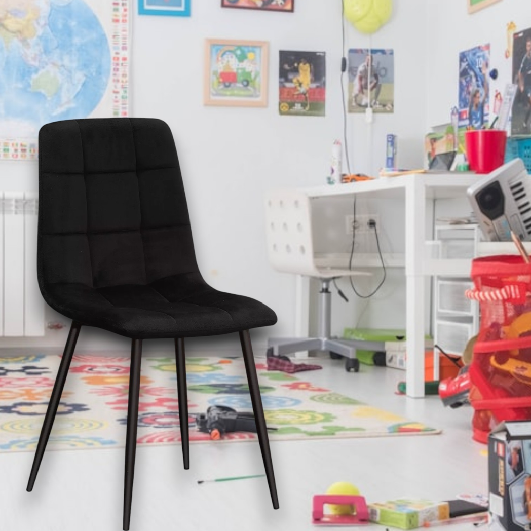 AcaciaHome Modern & Stylish Velvet Cushion Padded Metal Legs Black Dining Chairs - Ergonomic Design Comfortable Chairs Perfect for Kitchen, Dining, Living Room, and etc. (Black Fabric)