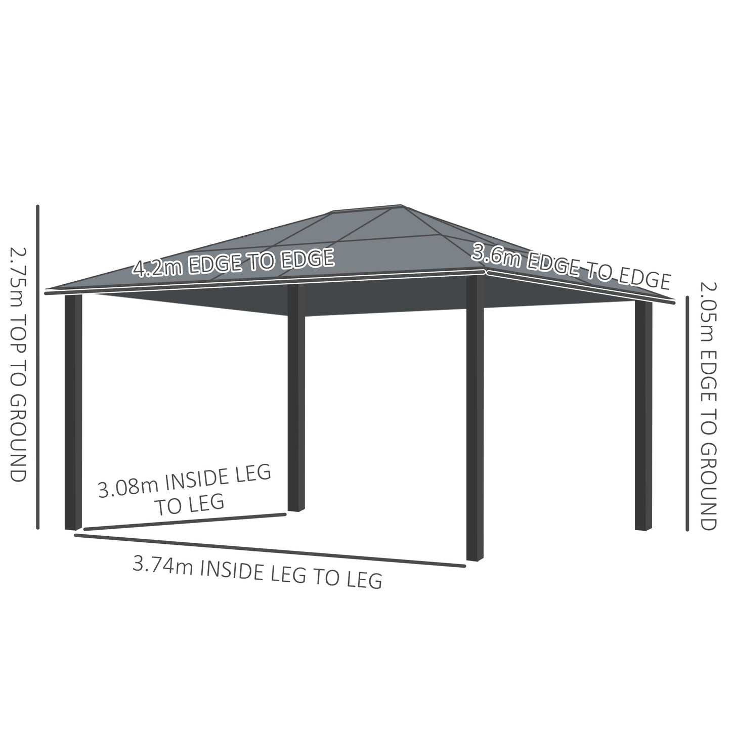 Outsunny 4.3m x 3.6m Aluminium Frame Texteline Draped Hardtop Gazebo Brown