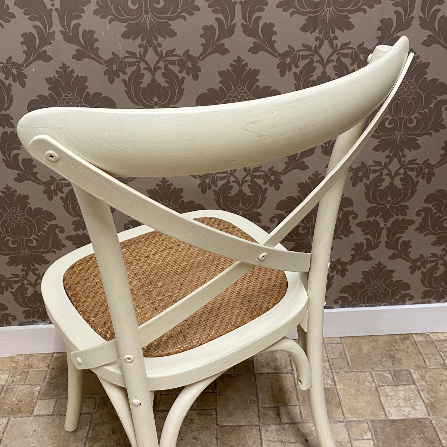 Modern & Stylish Hand Finished Cross Back Oak Wooden Cafe Chair - Exclusive Rattan Seat Comfortable Office Furniture Collections for Home, Dining, Cafe, and Office Seating (Cream)