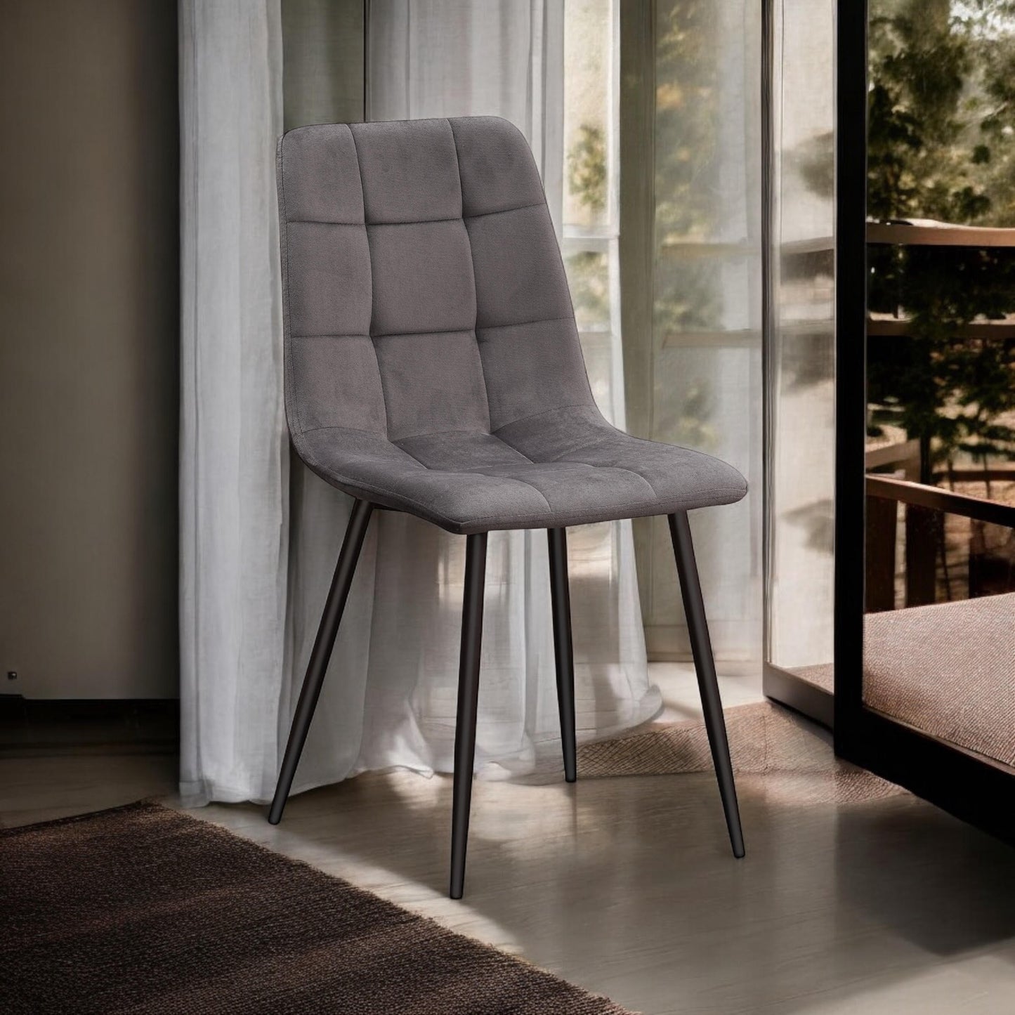 Modern & Stylish Velvet Cushion Padded Fabric Chair with Black Metal Legs – Comfortable Upholstery with Strong Frame Perfect for Living Rooms, Dining Areas, Offices, & Lounges (Grey Velvet)