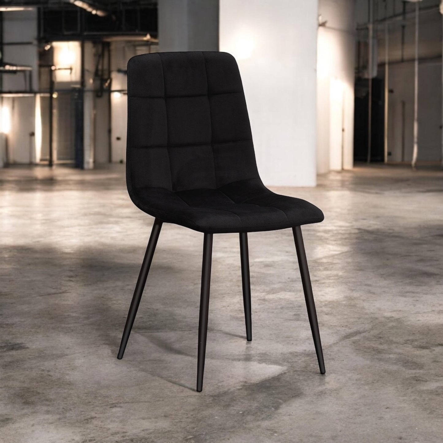 AcaciaHome Modern & Stylish Velvet Cushion Padded Metal Legs Black Dining Chairs - Ergonomic Design Comfortable Chairs Perfect for Kitchen, Dining, Living Room, and etc. (Black Fabric)
