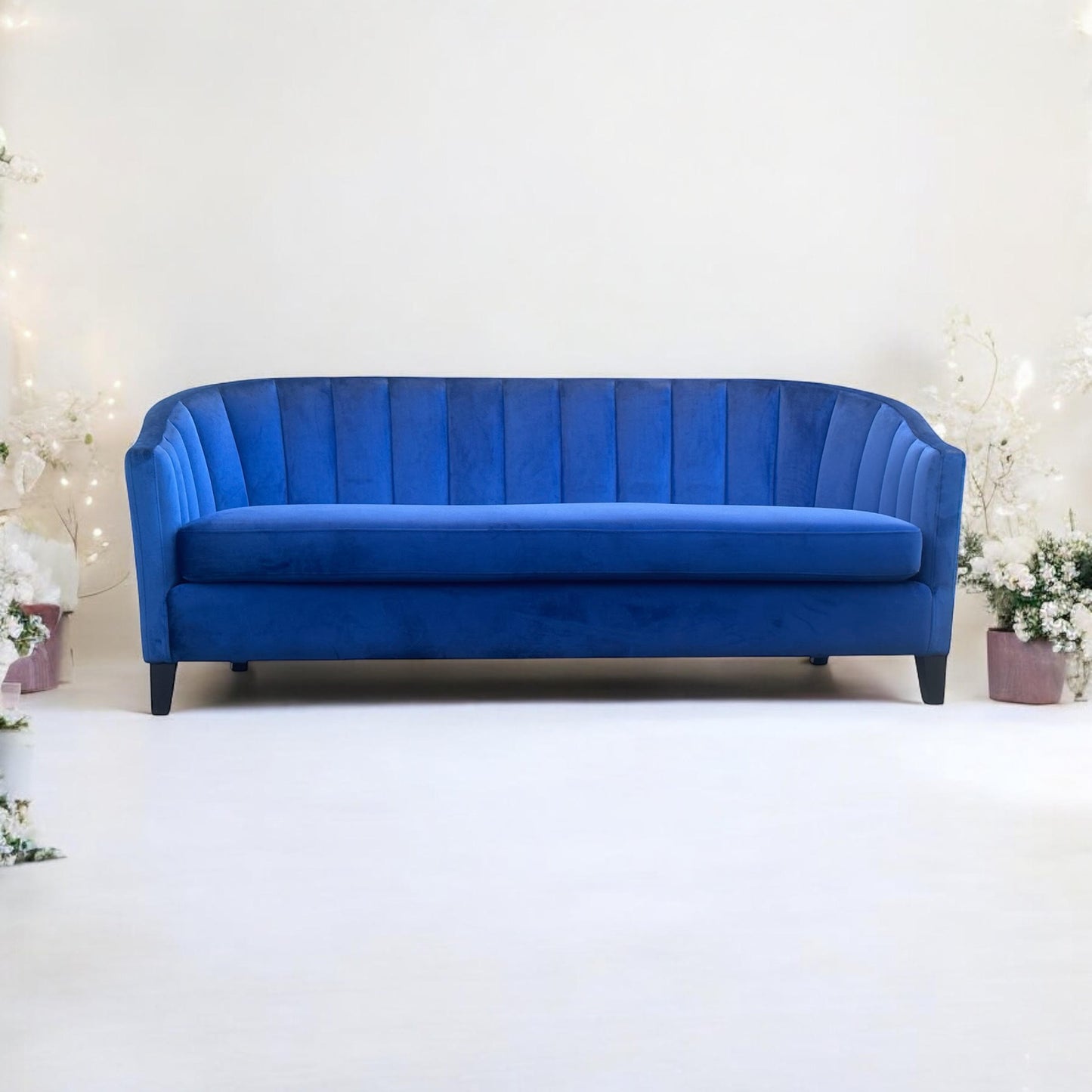 AcaciaHome Durable & Stylish Blue/Pink/Leopard Print Velvet Tub Couch 3-Seater Sofa | Contemporary Drop Arm Design | Comfortable Living Room Seating | Perfect for Home & Office (Blue Velvet)