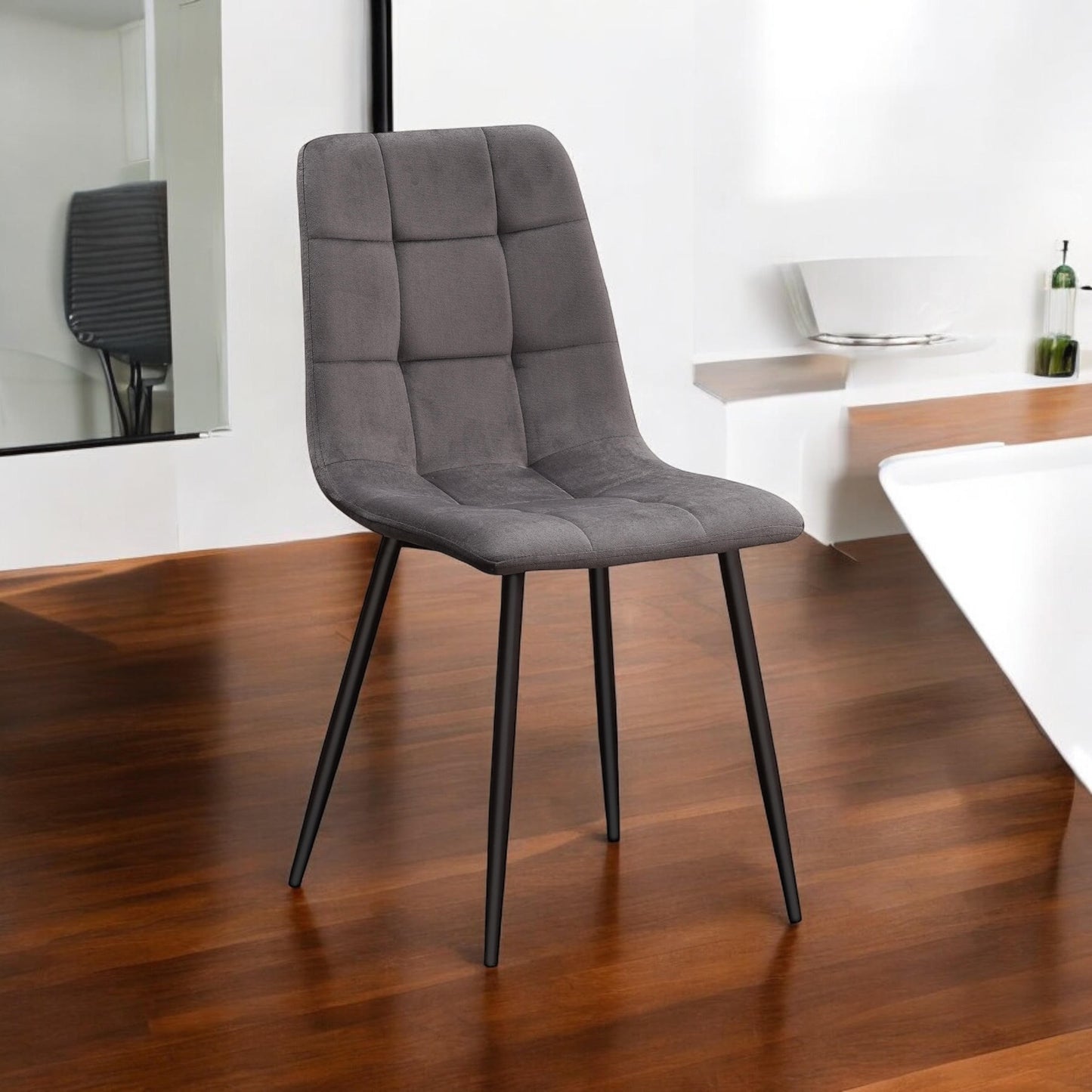 Modern & Stylish Velvet Cushion Padded Fabric Chair with Black Metal Legs – Comfortable Upholstery with Strong Frame Perfect for Living Rooms, Dining Areas, Offices, & Lounges (Grey Velvet)