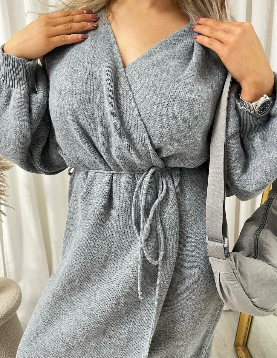 (F) Knitted Long Sleeve Belted Cardigan