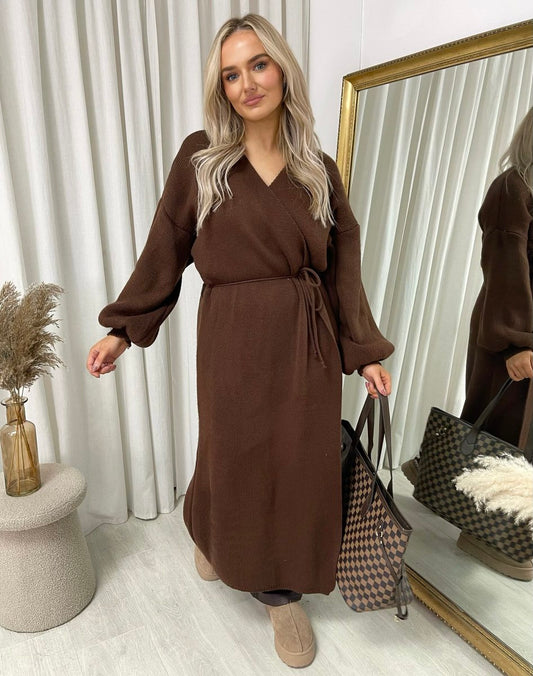 (F) Knitted Long Sleeve Belted Cardigan