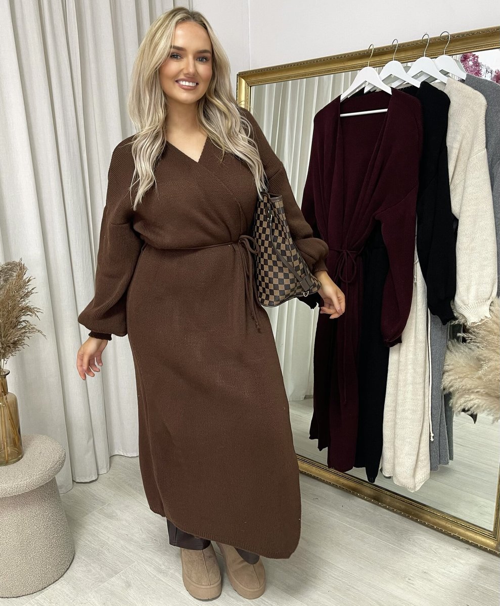 (F) Knitted Long Sleeve Belted Cardigan