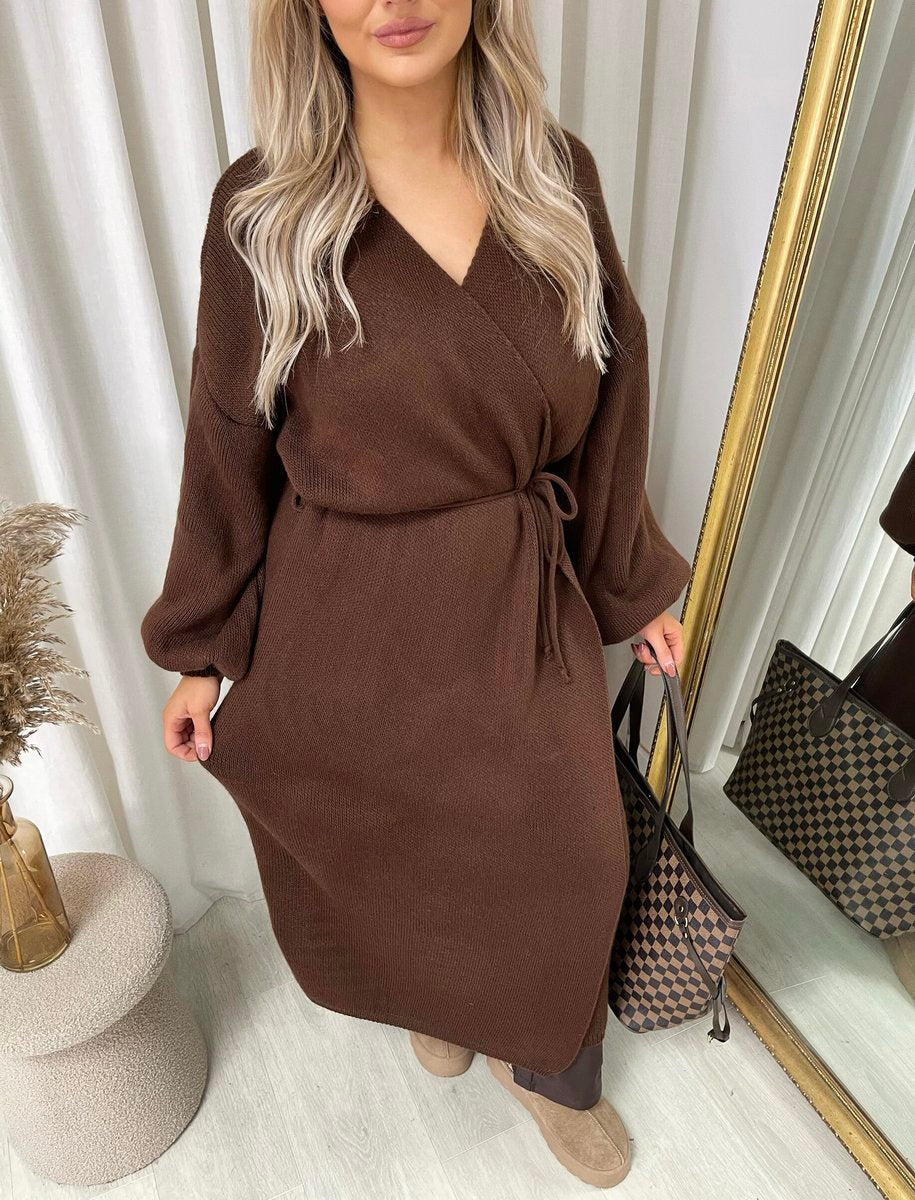 (F) Knitted Long Sleeve Belted Cardigan