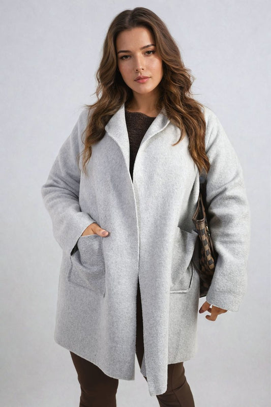 (F) Open Front Folded Sleeve Jacket with Pockets