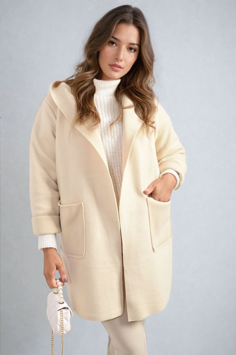 (F) Open Front Folded Sleeve Jacket with Pockets