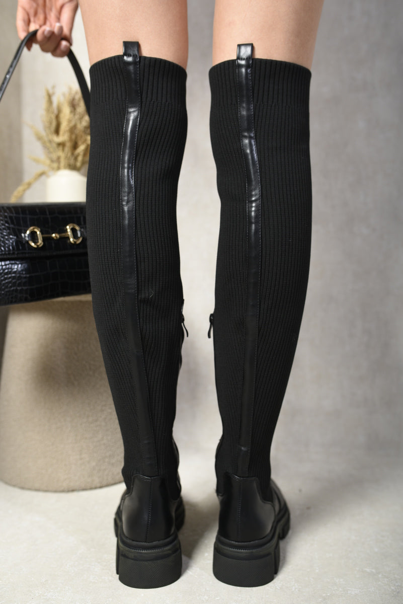 (F) Knitted Platform Over The Knee Chunky Boots