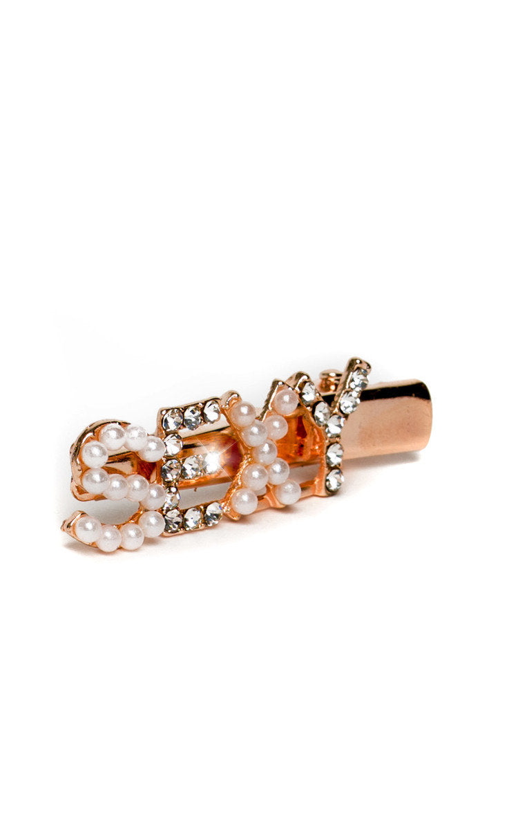 (F) Sexy Slogan Diamante and Pearl Hair Clip