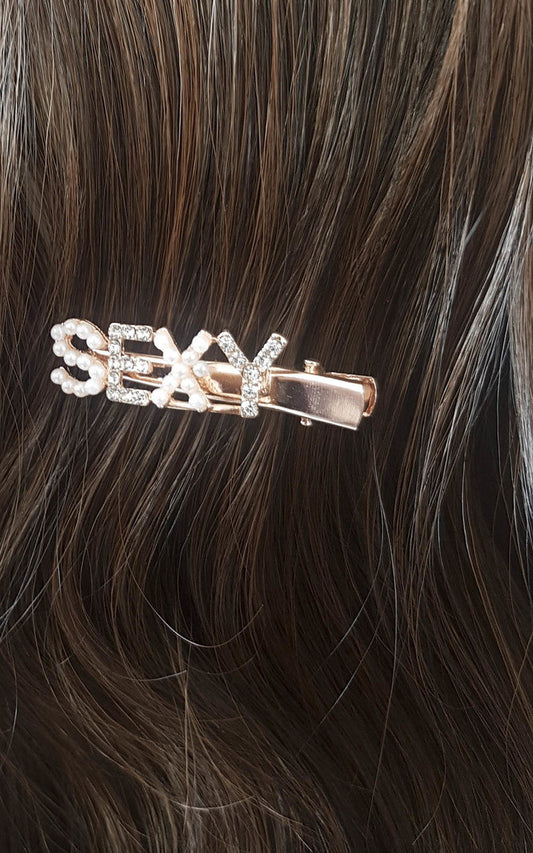(F) Sexy Slogan Diamante and Pearl Hair Clip