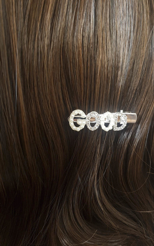 (F) Slogan Diamante and Pearl Hair Clip