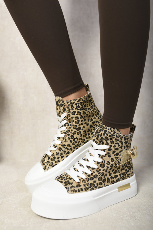 (F) High Top Lace Up Platform Ankle Trainers with Decorative Detail