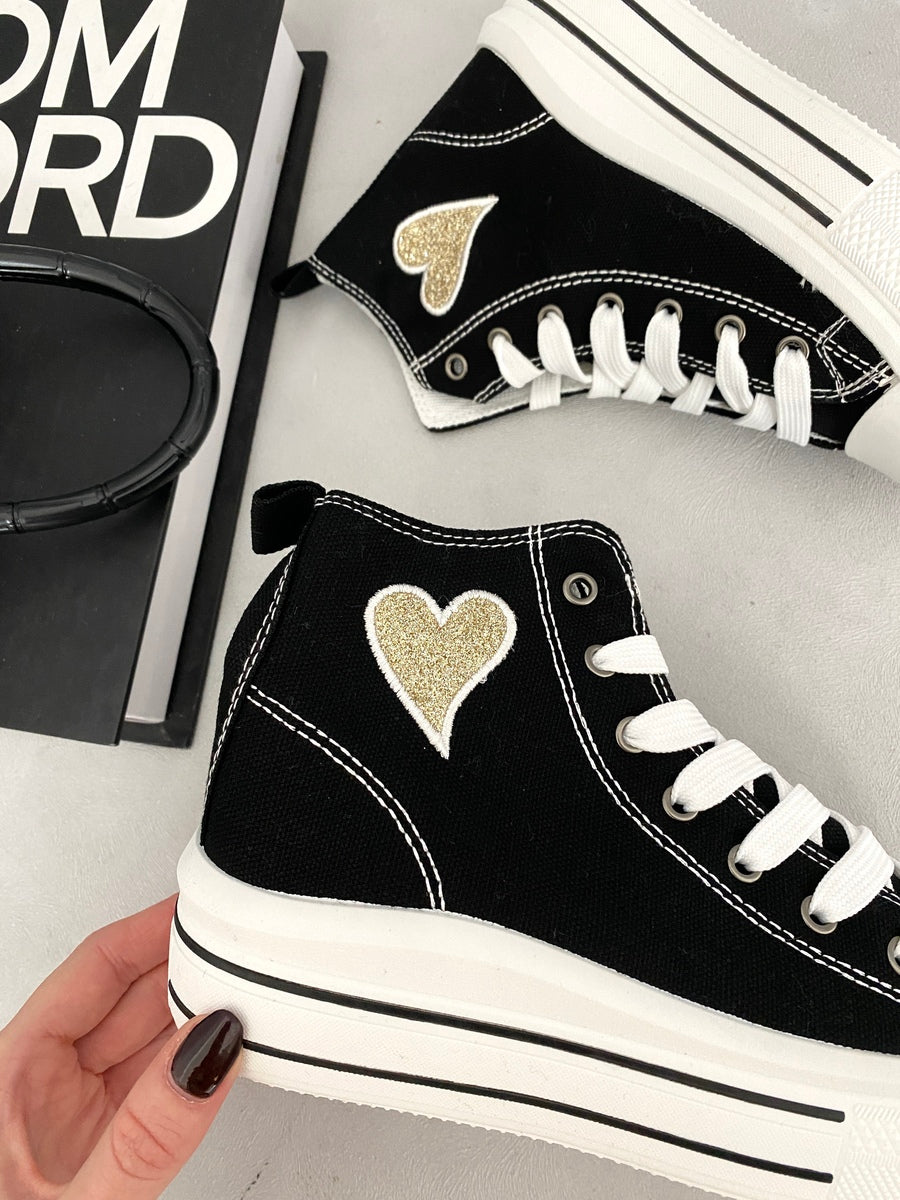 (F) High Top Lace Up Heart Detailed Kids Trainers