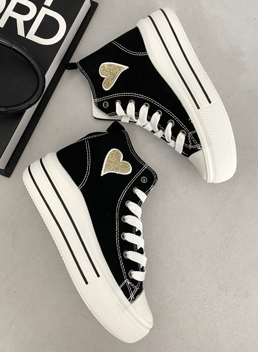 (F) High Top Lace Up Heart Detailed Kids Trainers
