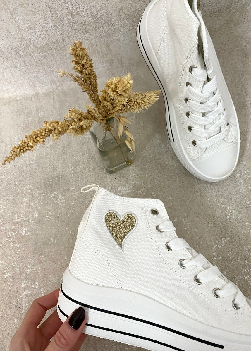 (F) High Top Lace Up Heart Detailed Kids Trainers