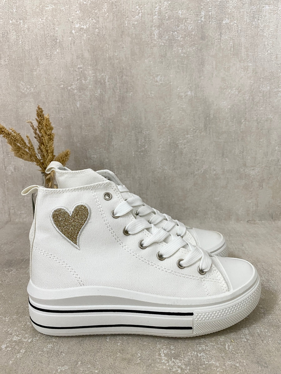 (F) High Top Lace Up Heart Detailed Kids Trainers