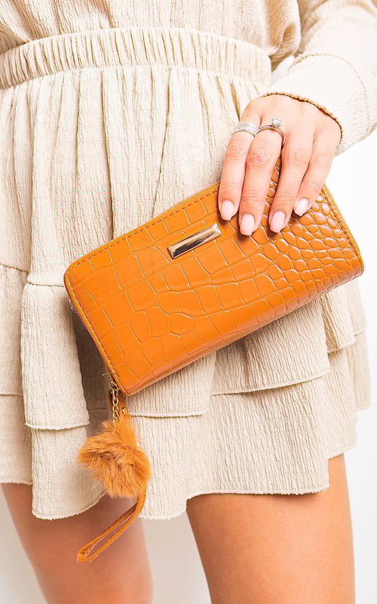 (F) Croc Patterned Zip Around Purse